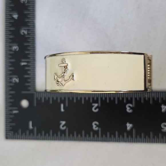 Vintage Gold and Ivory Clamper Hinge Bangle Bracelet with Anchor - Picture 11 of 12